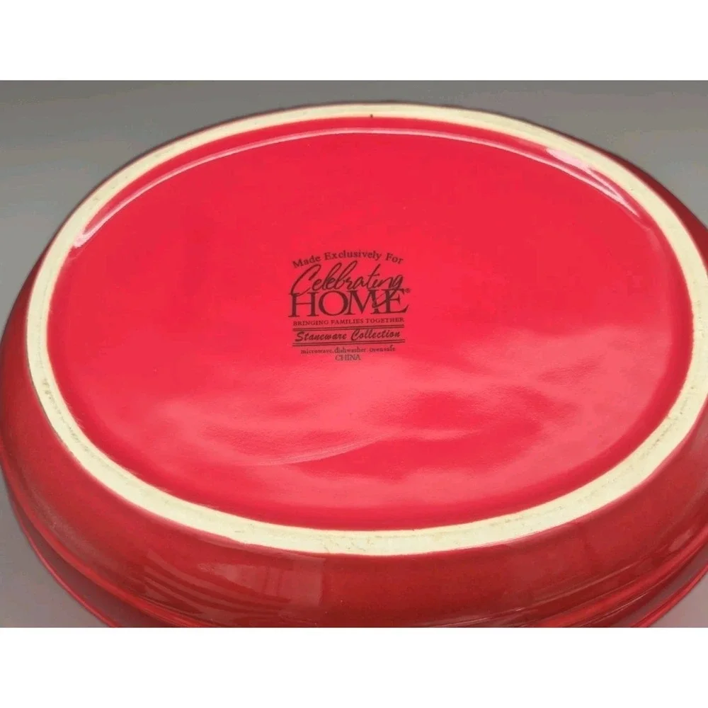Celebrating Home Stoneware Collection Bean Pot Red Casserole Dish Covered Lid